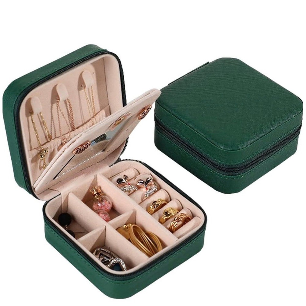 TRAVEL JEWELLERY BOX-IN GREEN FAUX LEATHER-‎ New !